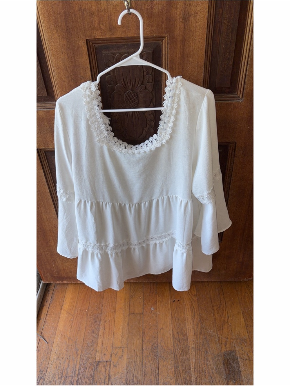 Women's White Lace-Trim Peasant Blouse
